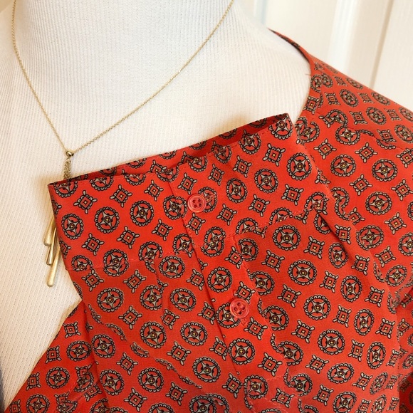 Joie Silk Print Orange Red Tunic Blouse - Picture 6 of 9